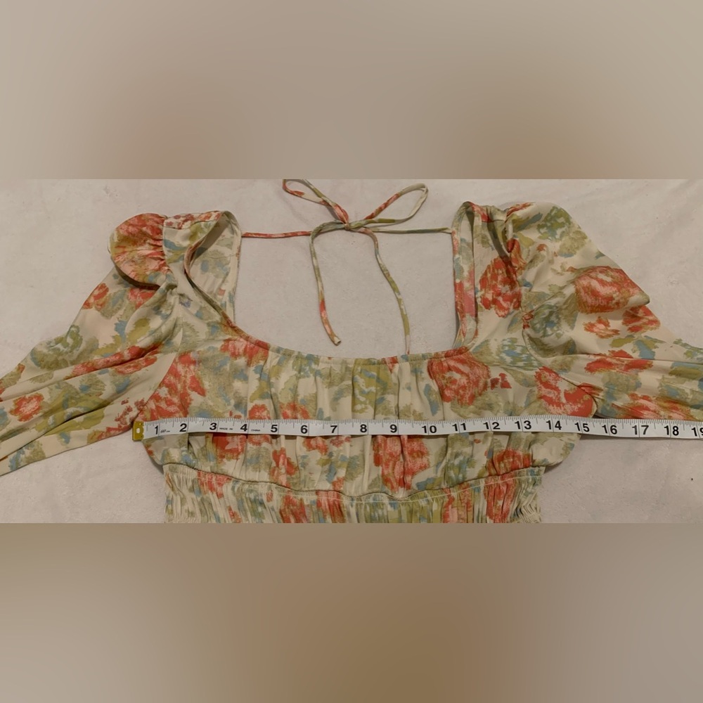 Free People Intimately Smock It To You Bodysuit size Medium Floral Ivory Smocked - Picture 9 of 15